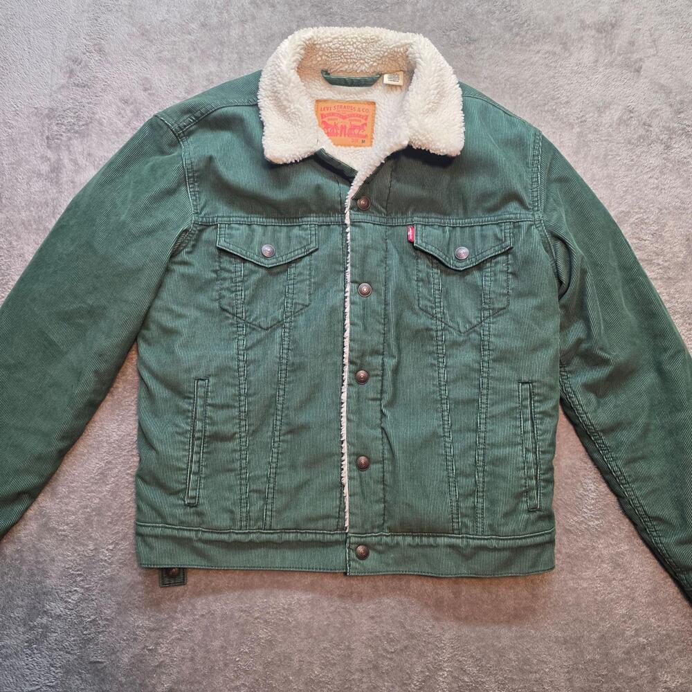 Levi's Corduroy Jacket Mens M Green Sherpa Fleece Lined Trucker Winter Workwear